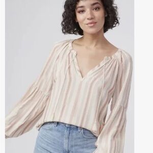 Paige Denim JovanneStriped Boho Puff Sleeve Blouse - M